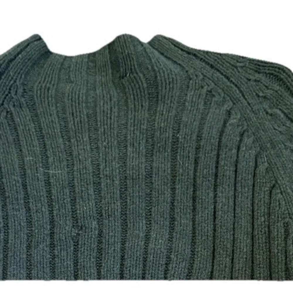 J.Crew Sweater Mens S Green Ribbed lambs wool mock neck Pullover flaw See photos